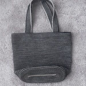 Eric Javits Black and Gray Striped Straw Tote